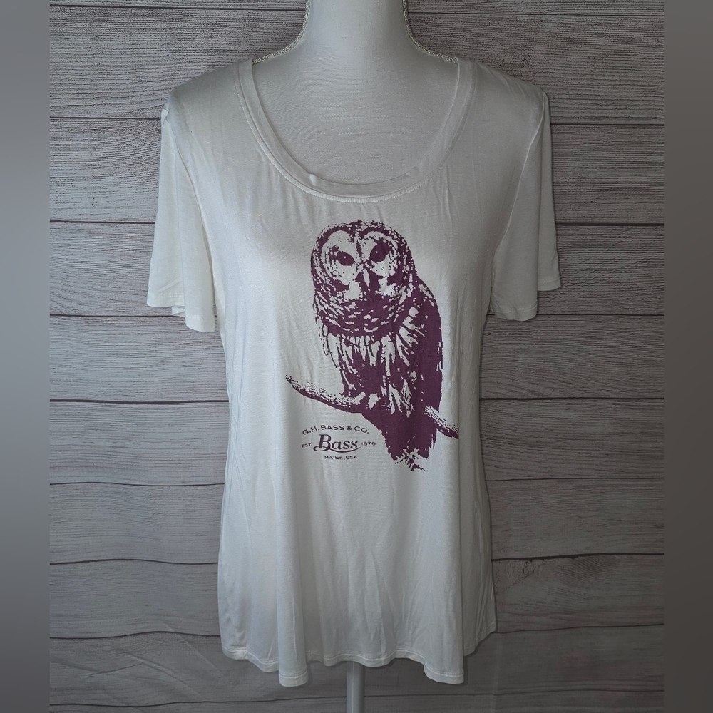 G.H. Bass & CO. Scoop Neck Tee With Owl Grapic Size Large